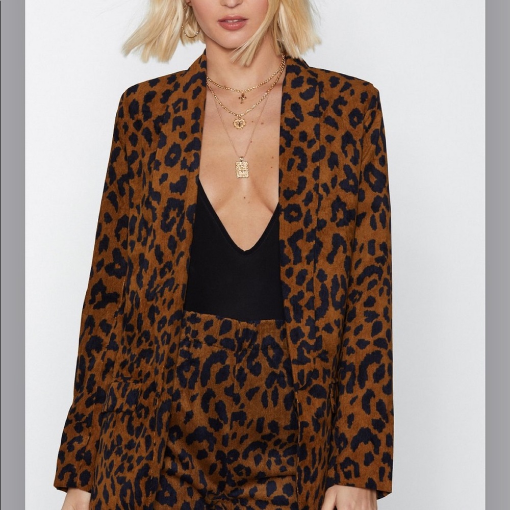 IVIVI Corduroy Leopard Blazer & Bell Bottom Pant